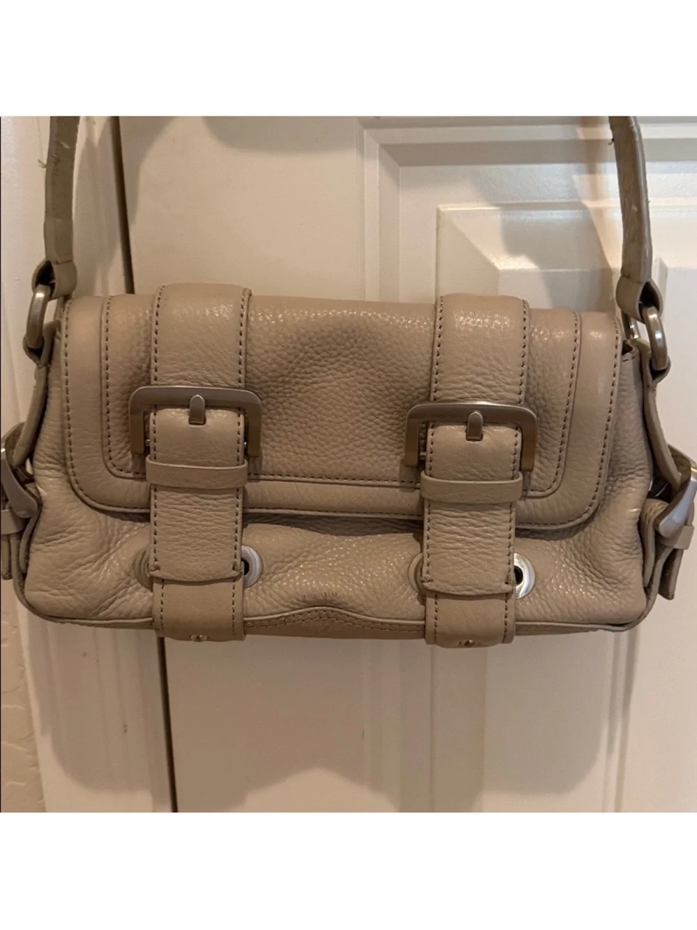 Kenneth Cole Pebble Leather  Vintage Baguette Shoulder Bag in Beige